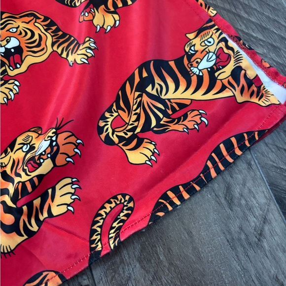 Dressed in Lala Red Tiger Print Satin PANTS ONLY large - Picture 8 of 12